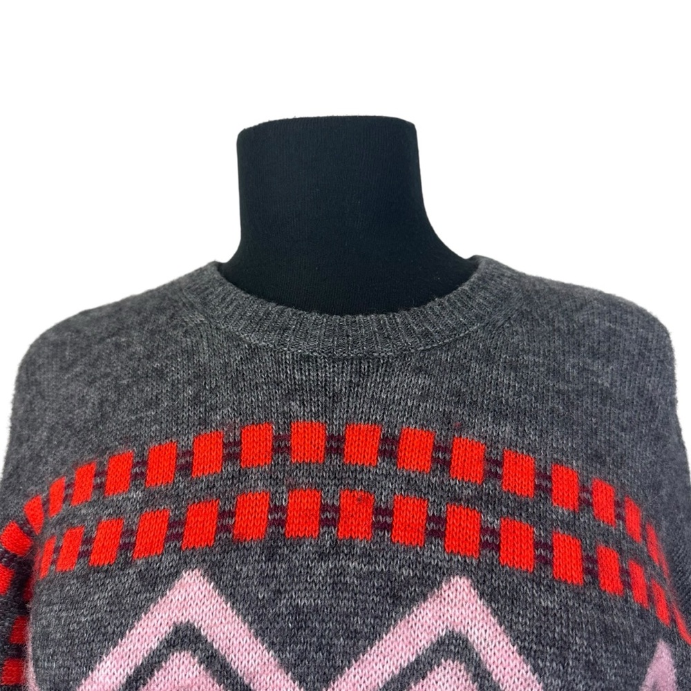 J.Crew Fair Isle Sweater Medium Wool Mohair Gray Pink Nordic Pullover - Picture 3 of 7